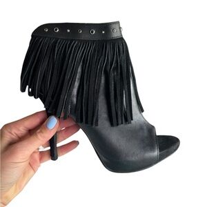 Miranda Lambert Black Fringe Peep Toe Heeled Booties Western Glam Rocker 7.5